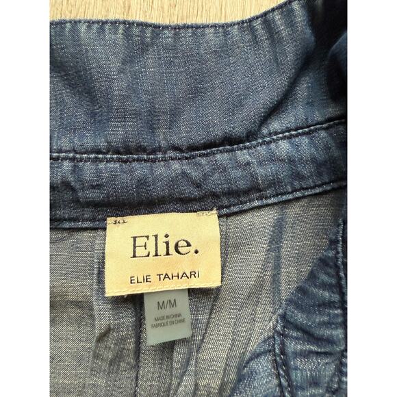 Elie Tahari Collared Tunic Blouse, Denim, Women's size Medium, Long Sleeve - Picture 4 of 7
